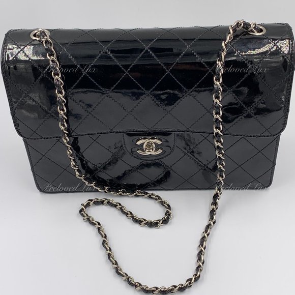 Authentic CHANEL Patent Black Jumbo Flap Crossbody - Picture 8 of 17
